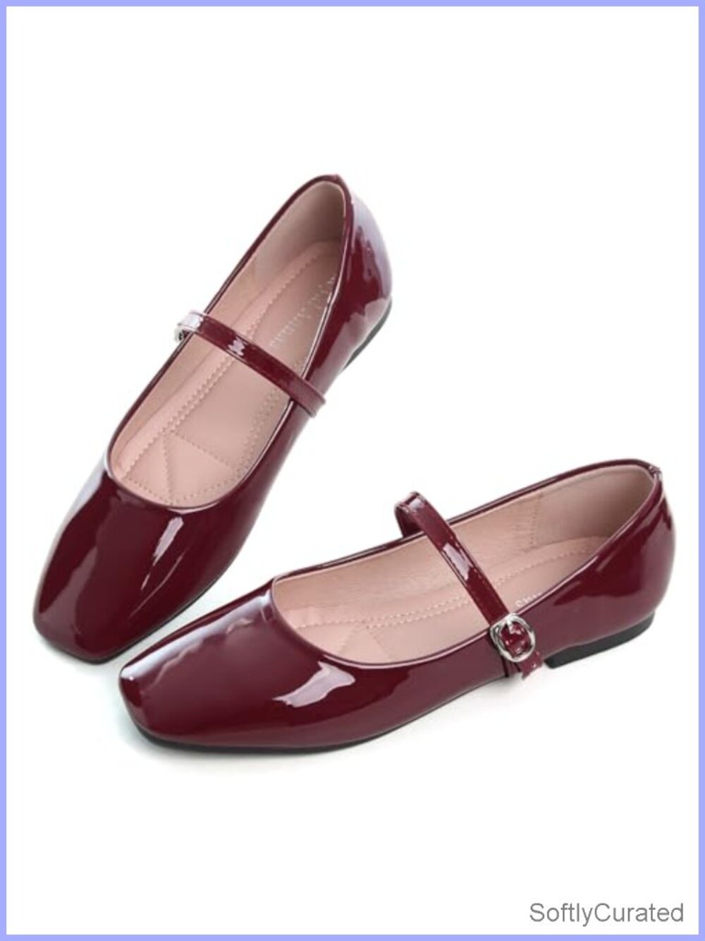 Patent Leather Mary Jane Flats Square Toe Buckle Comfort Ballet Dress Shoes
